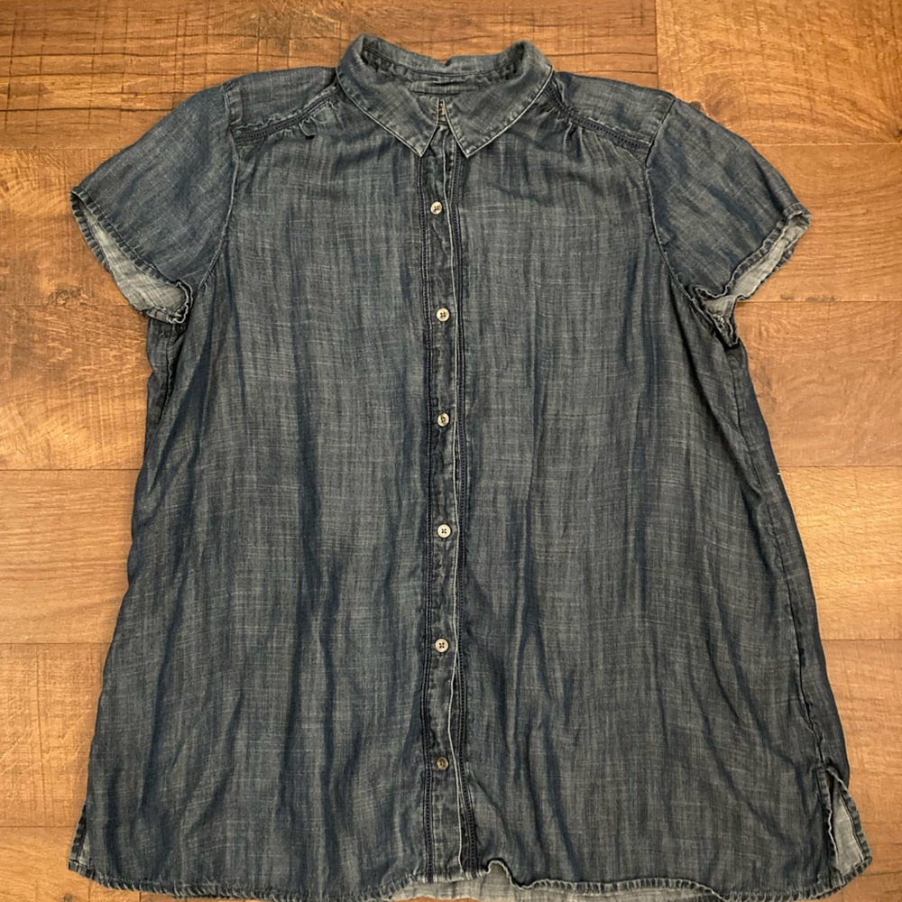 J. Jill Denim Tencel Lyocell Button Front Short Sleeve Tunic Top Women’s L